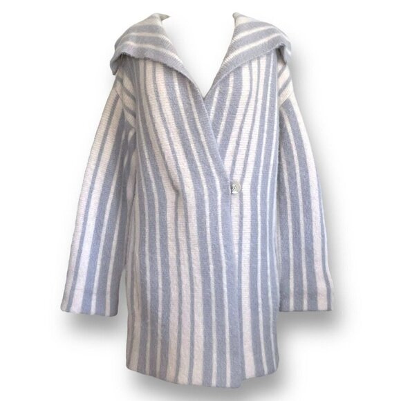 MOTH Anthropologie Womens Sweater Coat Sz S Gray White Stripe Oversized Coatigan - Picture 5 of 11